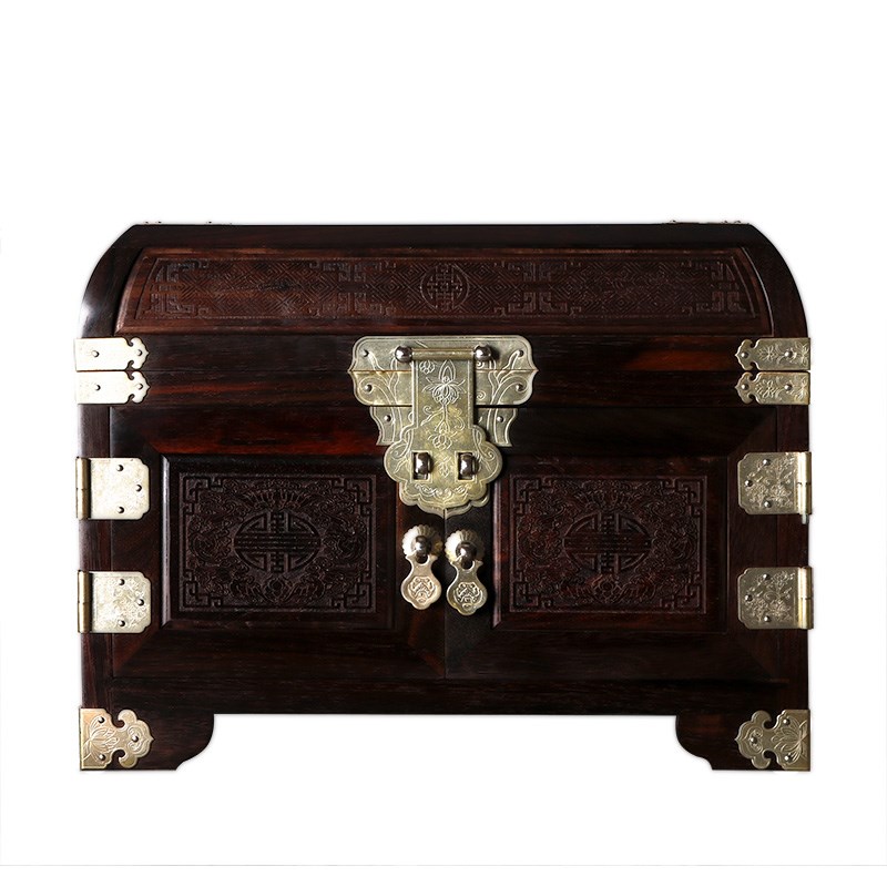中式复古大红酸枝珠宝盒多层实木首饰盒红木雕花仿古珠宝箱文玩盒
