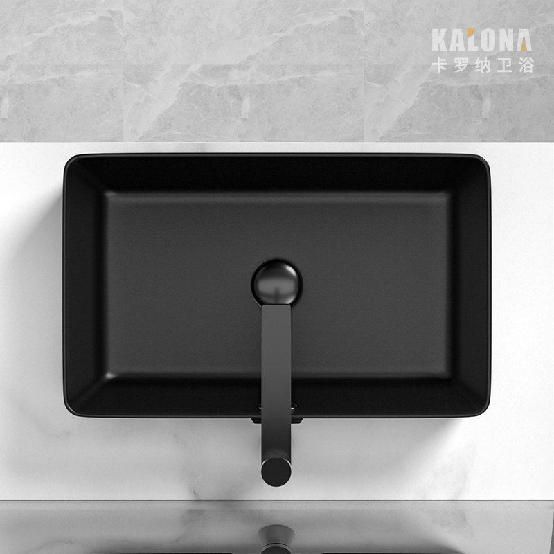黑色方形薄边台上盆 陶瓷洗漱盆 浴室卫生间 带溢水口 加高不溅水