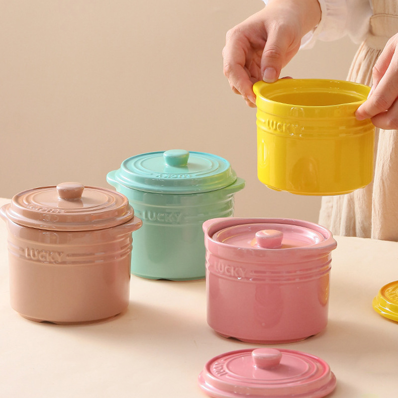 家用陶瓷炖盅双耳带盖隔水双盖汤盅蒸蛋盅甜品盅煲汤罐商用小炖罐