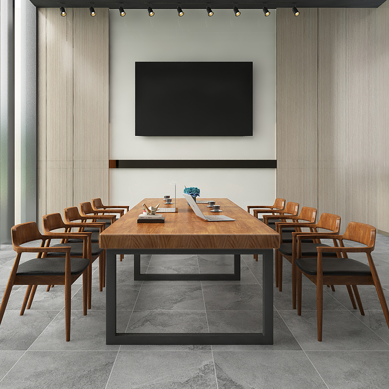 实木loft会议桌工作台电脑桌洽谈桌椅办公桌简约现代大型长条桌