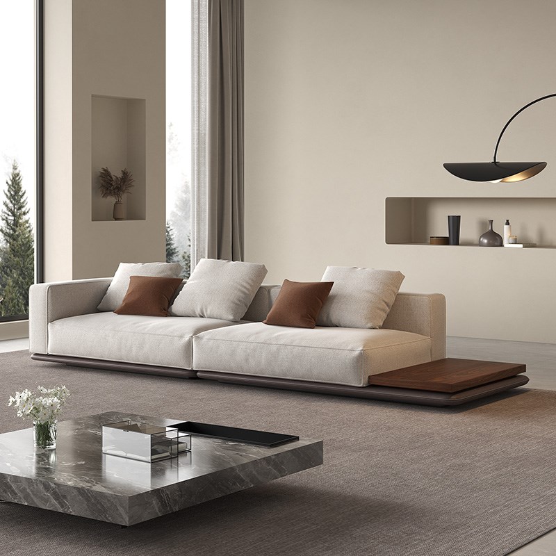 意式极简布艺沙发客厅大户型别墅高档棉麻新款地平线异形沙发