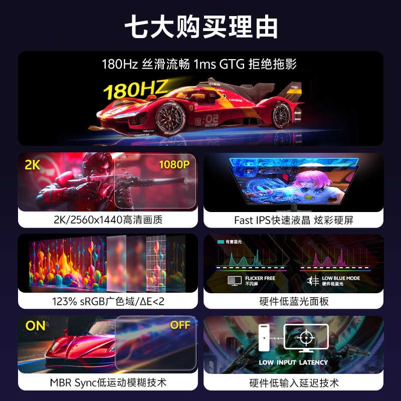 AOC27英寸2K1HZ电竞台式电脑显示器Q27G10E笔记本外接副屏2HZ