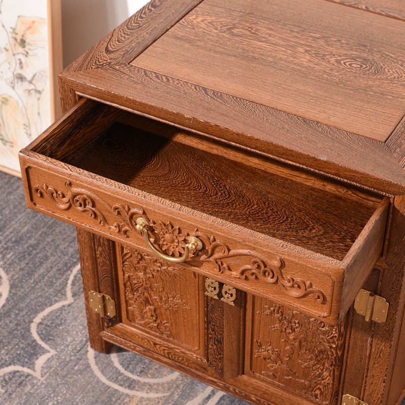 红木家具鸡翅木床头柜家用仿古中式实木床边柜卧室原木收纳柜小型