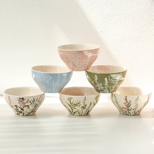 高颜值陶瓷米饭碗小清新花卉家用漂亮的碗 不同颜色看好的吃饭碗