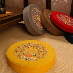 家用佛垫 麻料刺绣蒲团坐垫圆形地上打坐垫禅修垫佛家跪拜垫日式