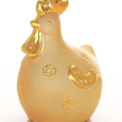 2017年情侣鸡年摆件金色陶瓷储蓄罐招财鸡创意实用存钱罐金鸡礼品