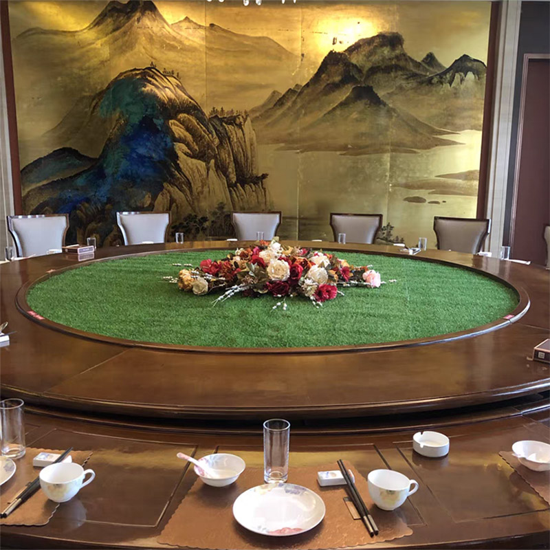 酒店大圆桌转盘中间仿真草坪会议桌草皮塑料绿色饭店餐桌装饰摆件