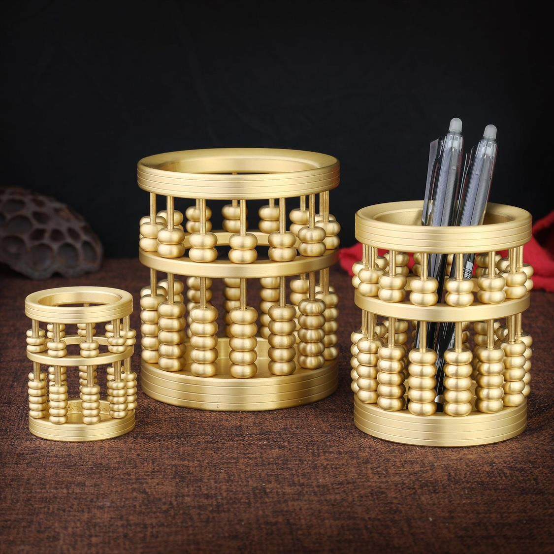 黄铜办公室书桌面学生家用轻奢风高级感创意设计感摆件,收纳整理,笔筒,淘宝优惠券,粉丝福利购,淘宝优惠卷