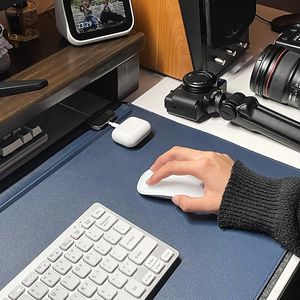 SOYAN Desk Mat办公桌垫皮鼠标垫双层收纳U型磁轨固线防水电脑垫