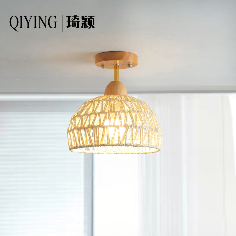 田园复古过道灯走廊阳台飘窗玄关衣帽间民宿中古风侘寂藤艺原木灯