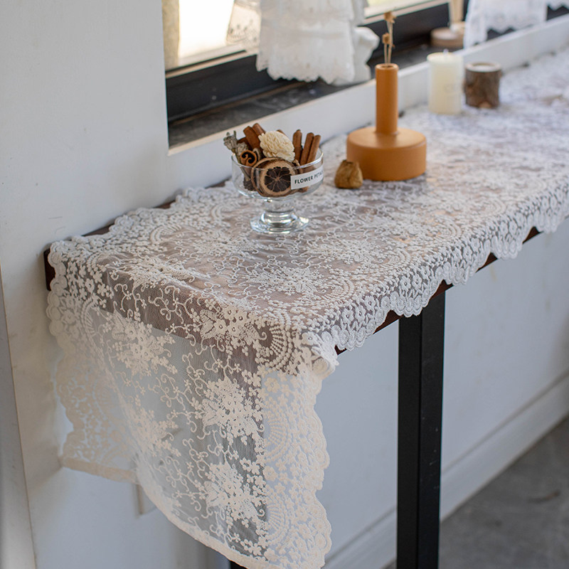 蕾丝桌旗法式复古风餐桌旗长条桌布防尘鞋柜布盖巾欧式电视柜盖布