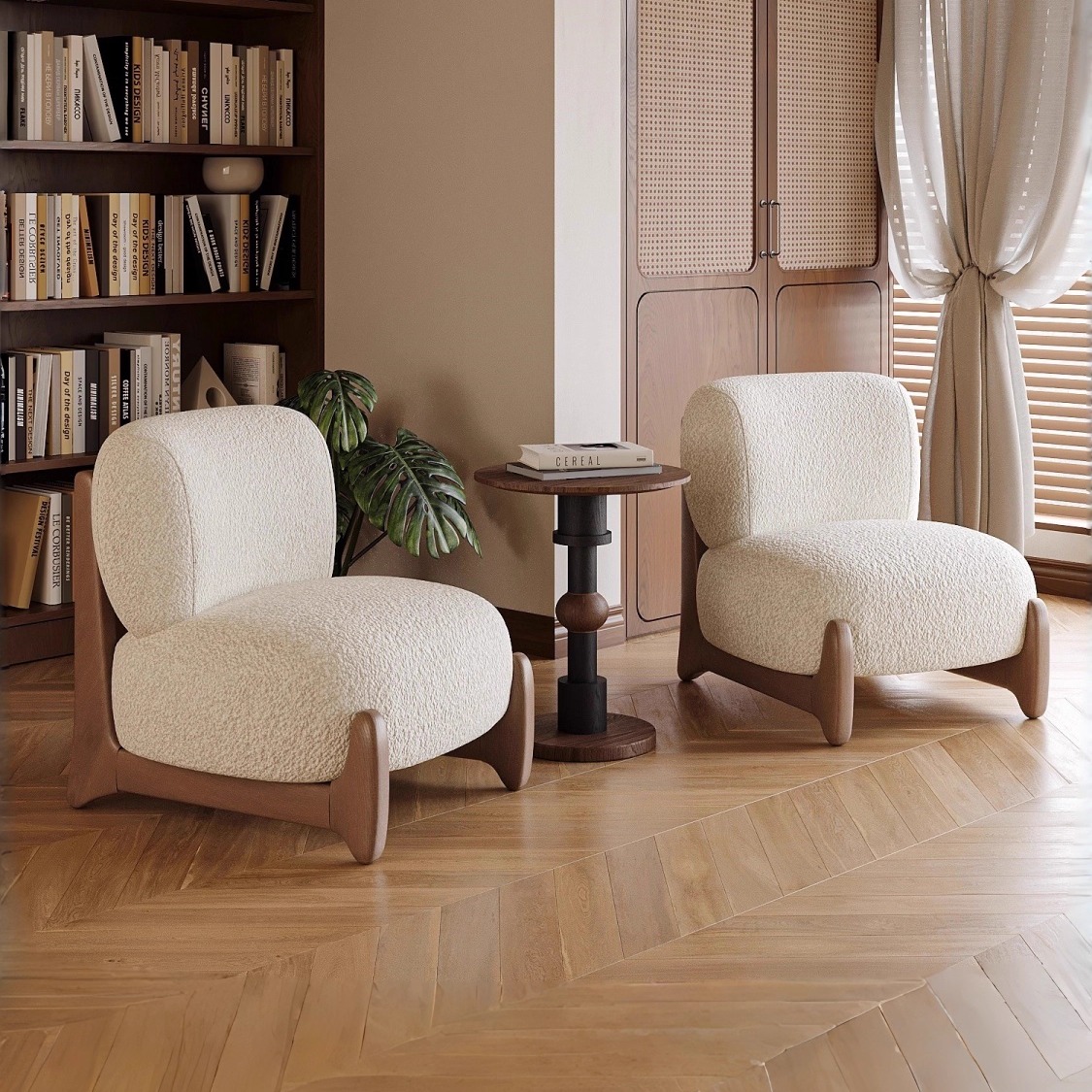 单人沙发椅极简侘寂风客厅休闲懒人沙发阳台实木民宿羊羔绒沙发椅