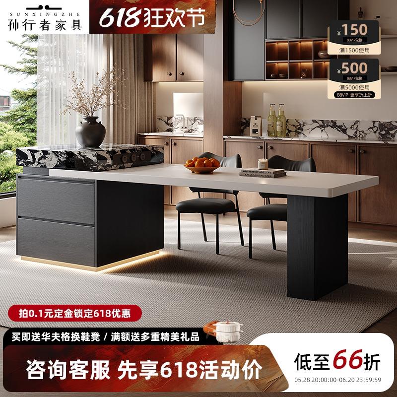 意式极简岩板岛台餐桌一体可伸缩家用厨房2025新款多功能中岛台柜