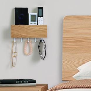 眼镜数据线挂钩壁挂式 实木质床头收纳盒手机遥控器置物架 免打孔