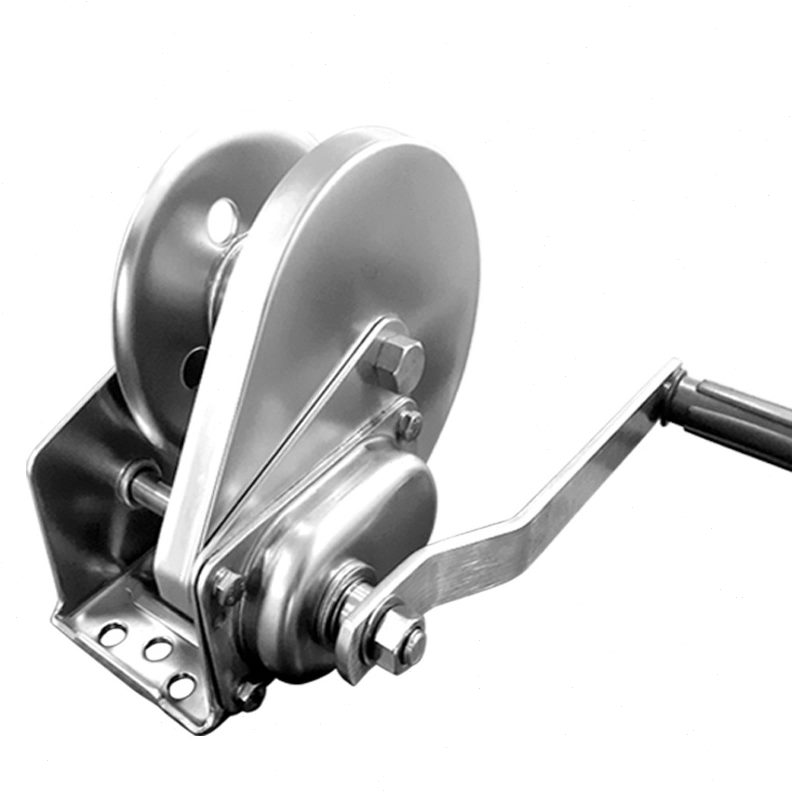 自锁式不锈钢绞盘 304/316钢丝绳牵引手动绞车 不锈钢手摇绞盘