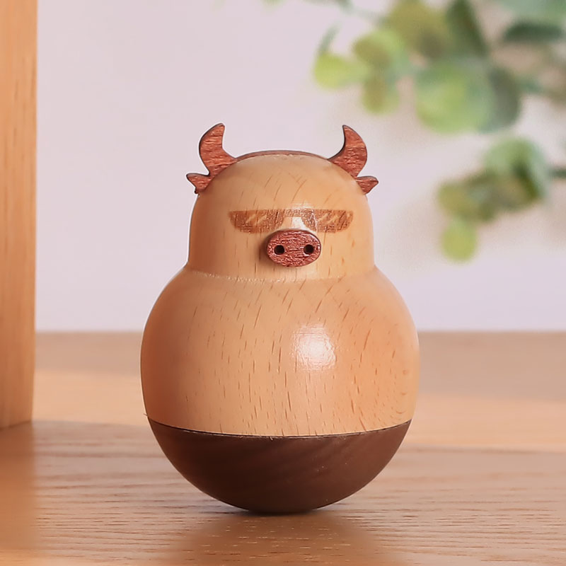 简约可爱礼物家居实木制工艺品不倒翁摆件装饰品木偶创意卡通动物