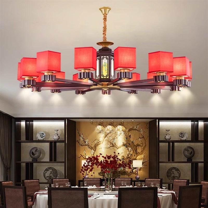 中式大餐桌吊灯22年新款客厅灯大气酒饭店包厢会所包间布艺吊灯