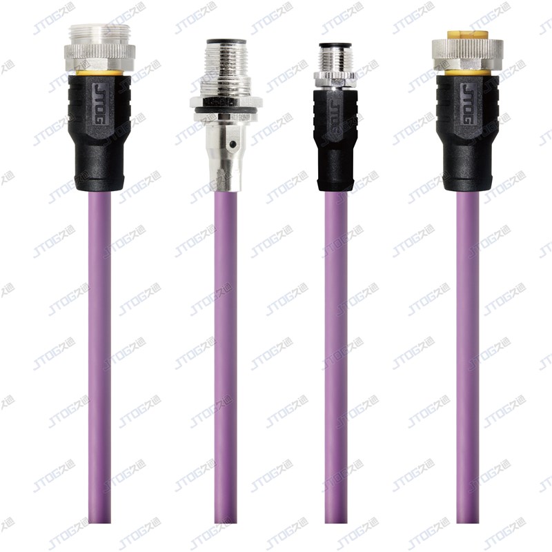 DeviceNet现场总线电缆协议线 M12连接器延长线 法兰座加长连接线