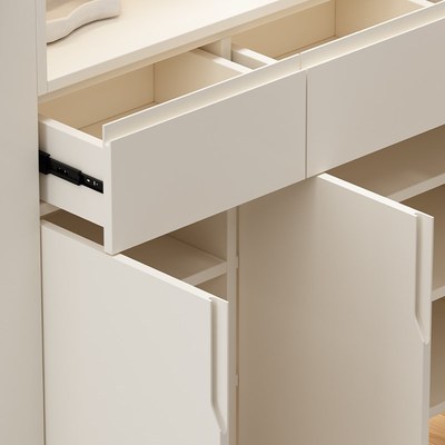 新款奶油风实木鞋柜入户门玄关柜子家用隔断大容量一体靠墙定制做