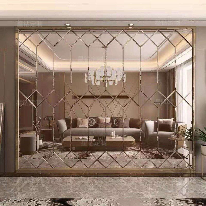 定制艺术玻璃拼镜背景墙客厅电视边框造型装饰框菱形镜面茶镜