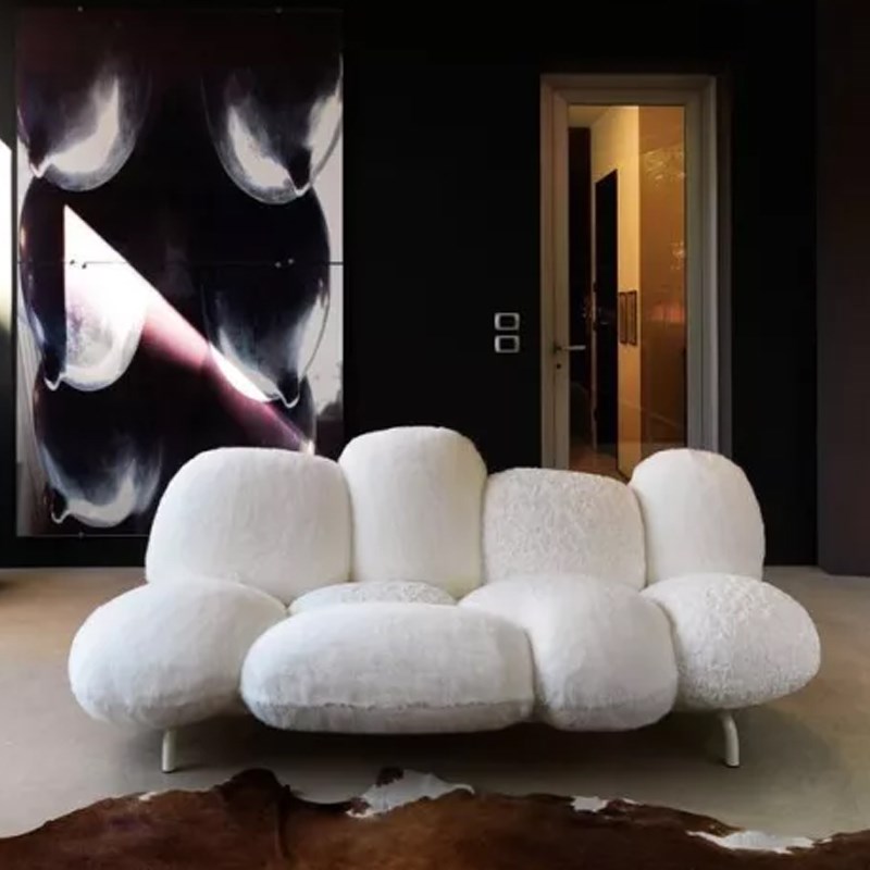 意大利设计师edra Cipria样板房展示毛绒单多人创意毛茸粉扑沙发