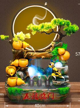 假山流水喷泉循环客厅办公室招财镇宅新中式葫芦摆件开业乔迁礼物
