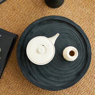侘寂风黑色泡桐木三足果盘阳台客厅茶几木质托盘茶台茶桌装饰摆件