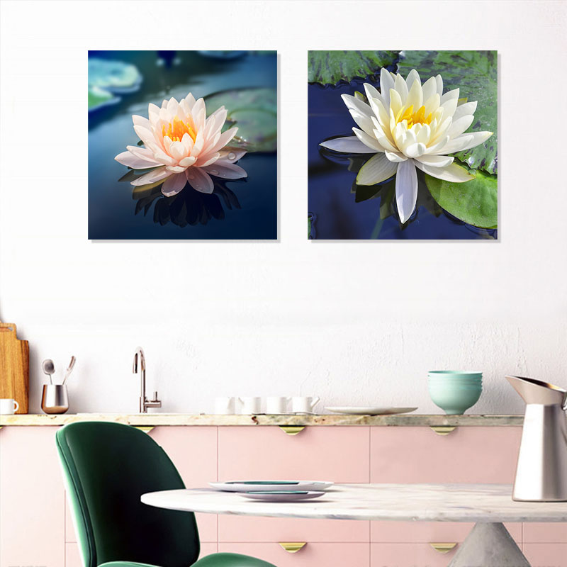 荷花莲花装饰画现代简约无框壁画餐厅卧室床头挂画走廊过道墙面画图片