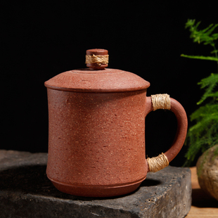 荣昌陶安陶纯手工粗陶带盖茶杯四大名陶全手工主人办公杯非紫砂杯