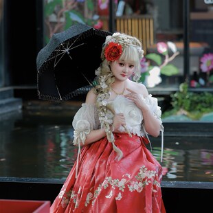 夜之梦自制vintage古董珍珠蕾丝流苏法式小洋伞婚纱摄影道具