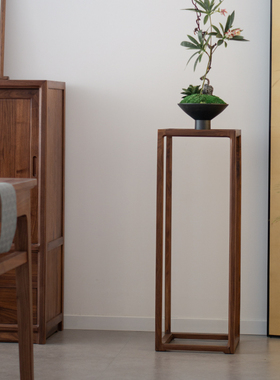 九间房新中式客厅花几黑胡桃实木茶室简约花架盆景架置物边几