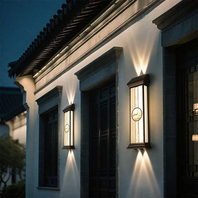 户外太阳能壁灯中式别墅庭院灯大门上下发光长条室外墙简约门柱灯