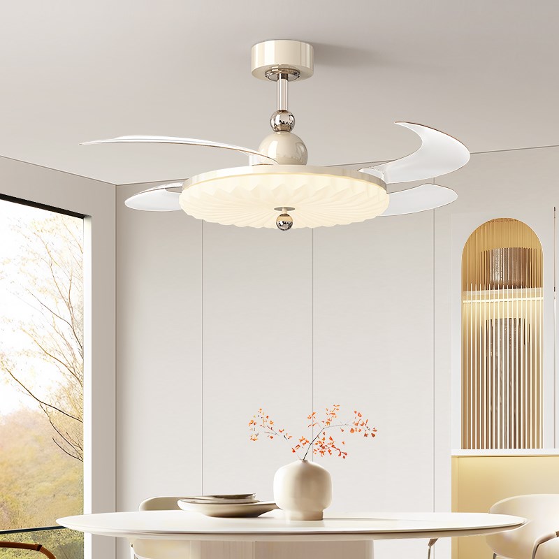 法式奶油风餐厅风扇灯2025年新款卧室隐形静音风扇吊灯电扇一体灯
