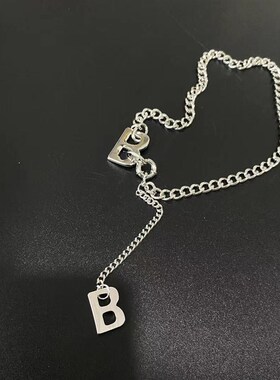 青岛饰品潮欧美字母B系列项链复古怀旧设计黄铜镀金粗链条锁骨链