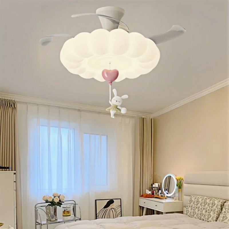 奶油风卧室风扇灯法式隐形静音电风扇一体儿童房餐厅吊扇灯公主灯