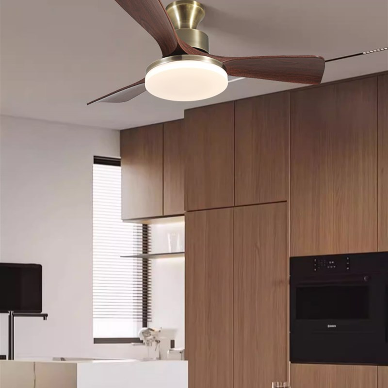 中古风扇灯北欧客厅灯法式覆古大扇叶静音胡桃木色餐厅电扇吊灯