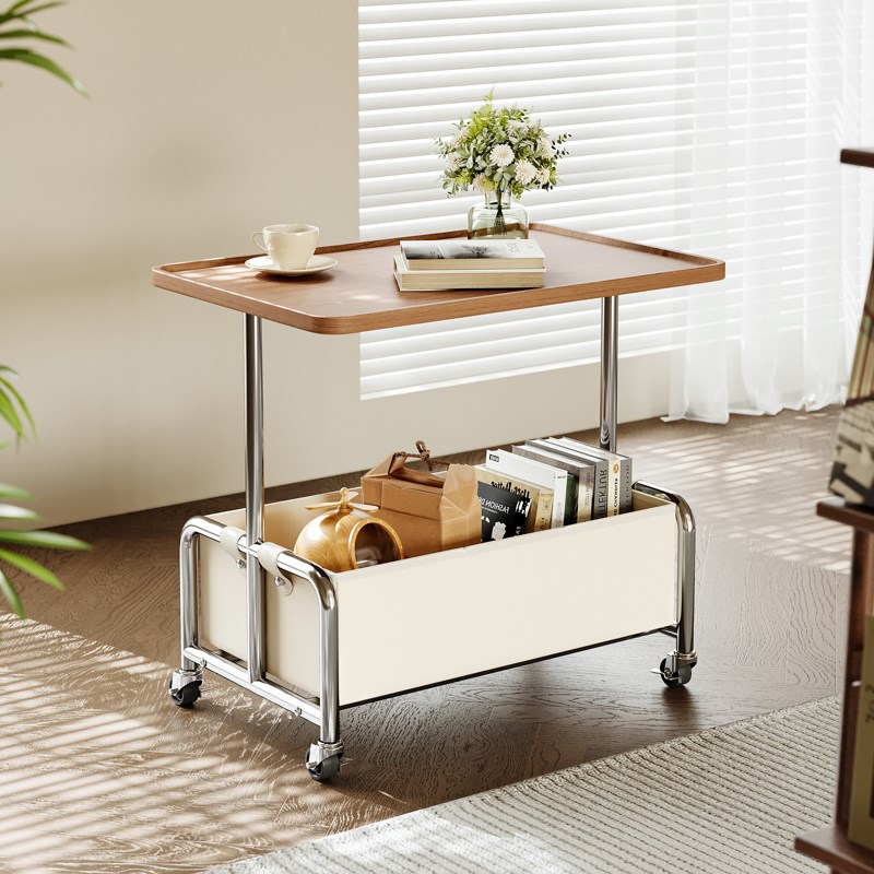 可移动沙发边几现代简约小推车茶几轻奢高级感中古床头边柜置物架