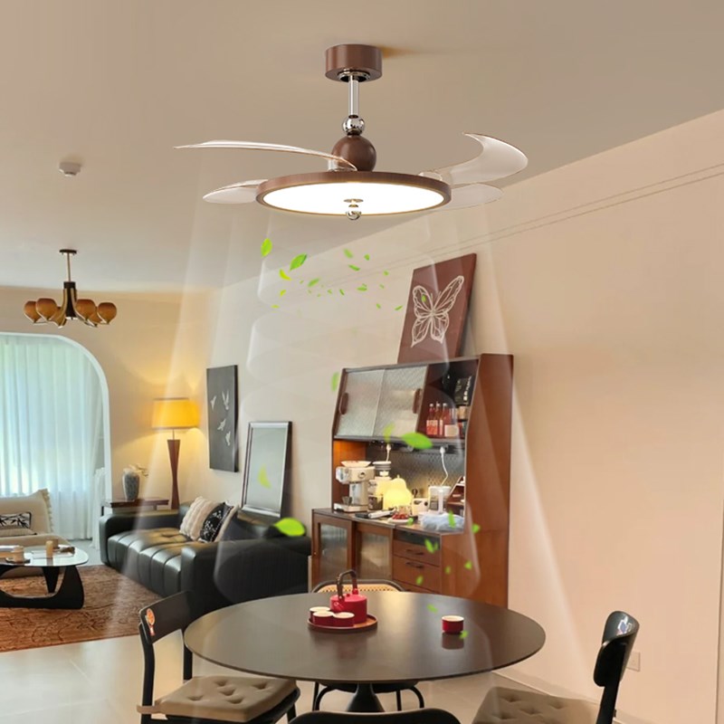 中古风风扇灯餐厅卧室吊扇灯法式复古隐形电扇灯现代简约超薄新款
