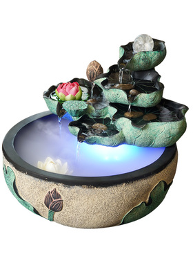 创意喷泉流水摆件招财风水球水景加湿器中式风水轮客厅桌面小鱼缸