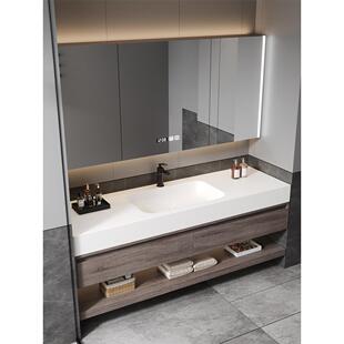 杜邦可丽耐浴室柜组合双盆岩板热弯一体盆卫生间洗漱台洗手洗脸盆