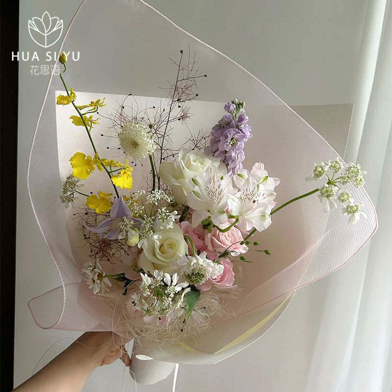 韩式简边方纱 ins鲜花花束外包装纱网手工diy花艺花店资材材料