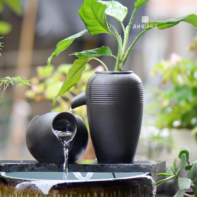 中式古法养鱼循环过滤自制喷泉后进水装饰摆件流水器配件田园陶罐