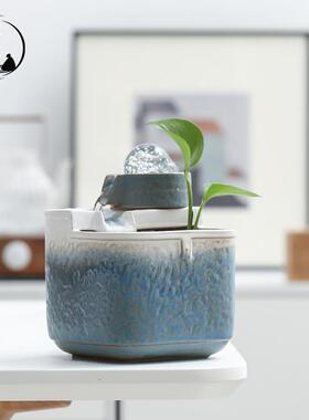 桌面流水摆件客厅玄关招财风水轮加湿器禅意简约现代喷泉景观装饰