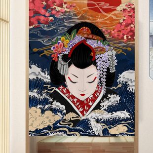 门帘 日式 浮世绘饭店居酒屋厨房布帘免打孔和风遮挡帘家用隔断帘