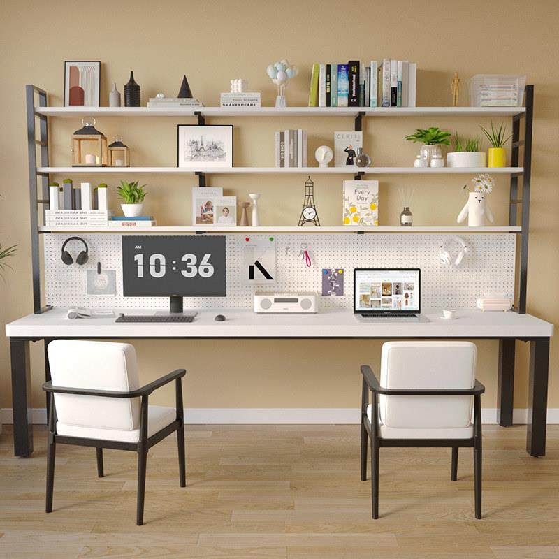白色实木电脑桌书桌书架一体桌带洞洞板学生书桌学习桌简约现代,住宅家具,电脑桌,淘宝优惠券,粉丝福利购,淘宝优惠卷