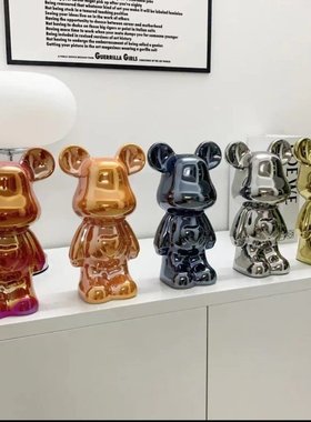 28公分甜心熊陶瓷电镀爱心熊存钱罐客厅电视柜摆件装饰品超大容量