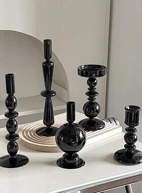 欧式风玻璃烛台蜡烛摆件轻奢高档创意家居客厅桌面高级感装饰摆设