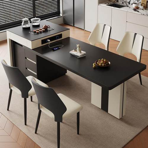 岩板中岛台餐桌一体伸缩吃饭桌子家用客厅现代简约高级小户型饭桌