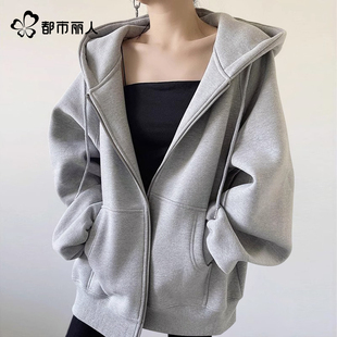 都市丽人灰色卫衣女2026超火减龄上衣春秋大码胖mm宽松休闲外套A