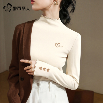 都市丽人德绒打底衫女木耳边内搭